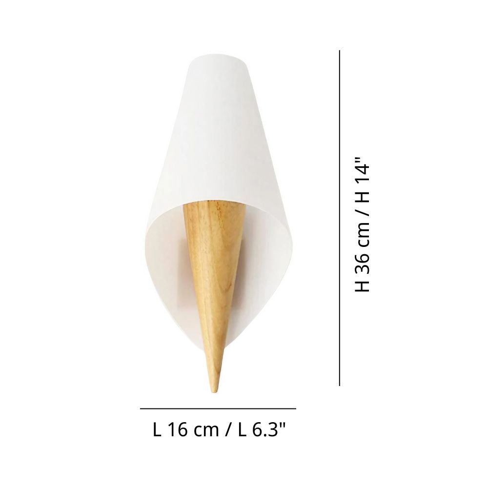 Scandinavian Wood Wall Sconce - White Wide Flare Shade for Bedroom