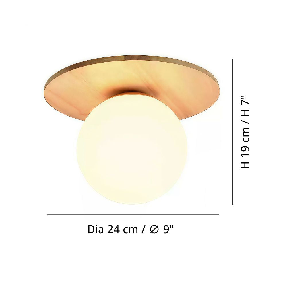 Single Globe Walnut Ceiling Light - Modern Disc Wood Lamp for Hallway