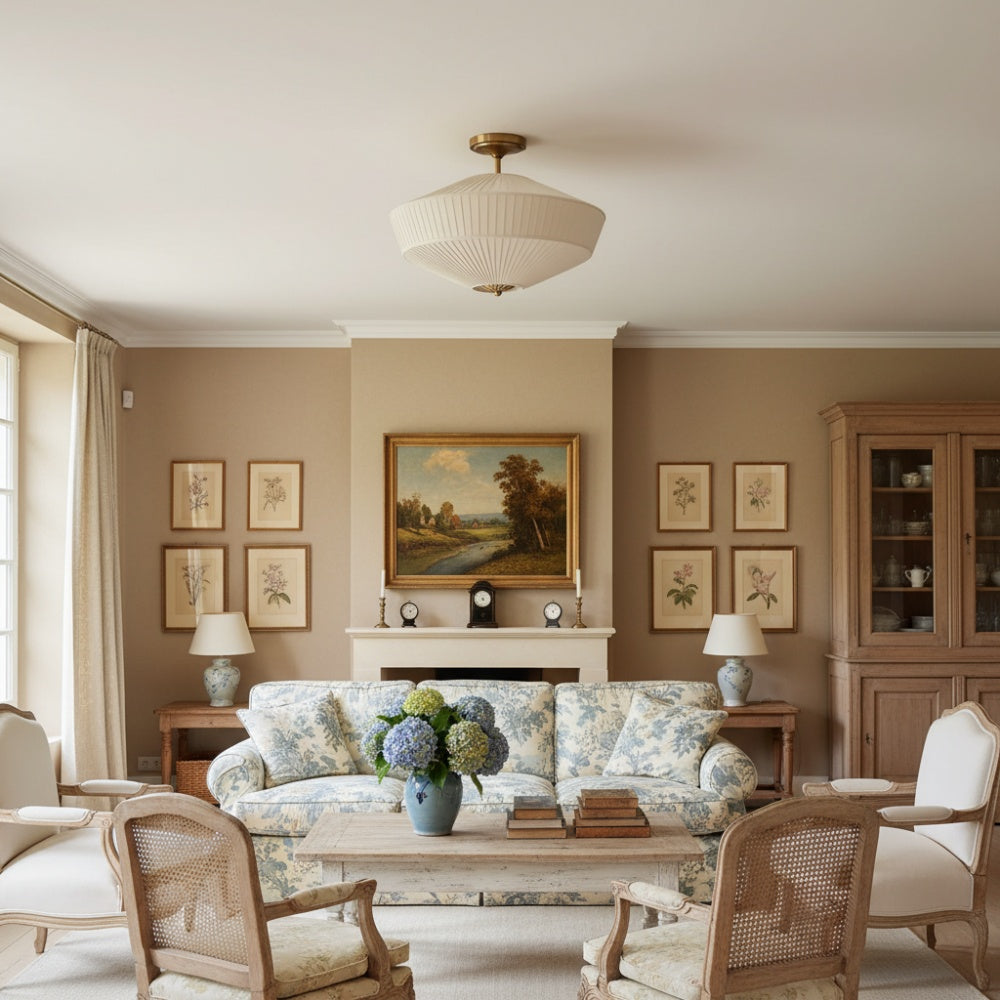 Elumina Modern Fabric Ceiling Lamp - Brass Flush Mount for Dining Room