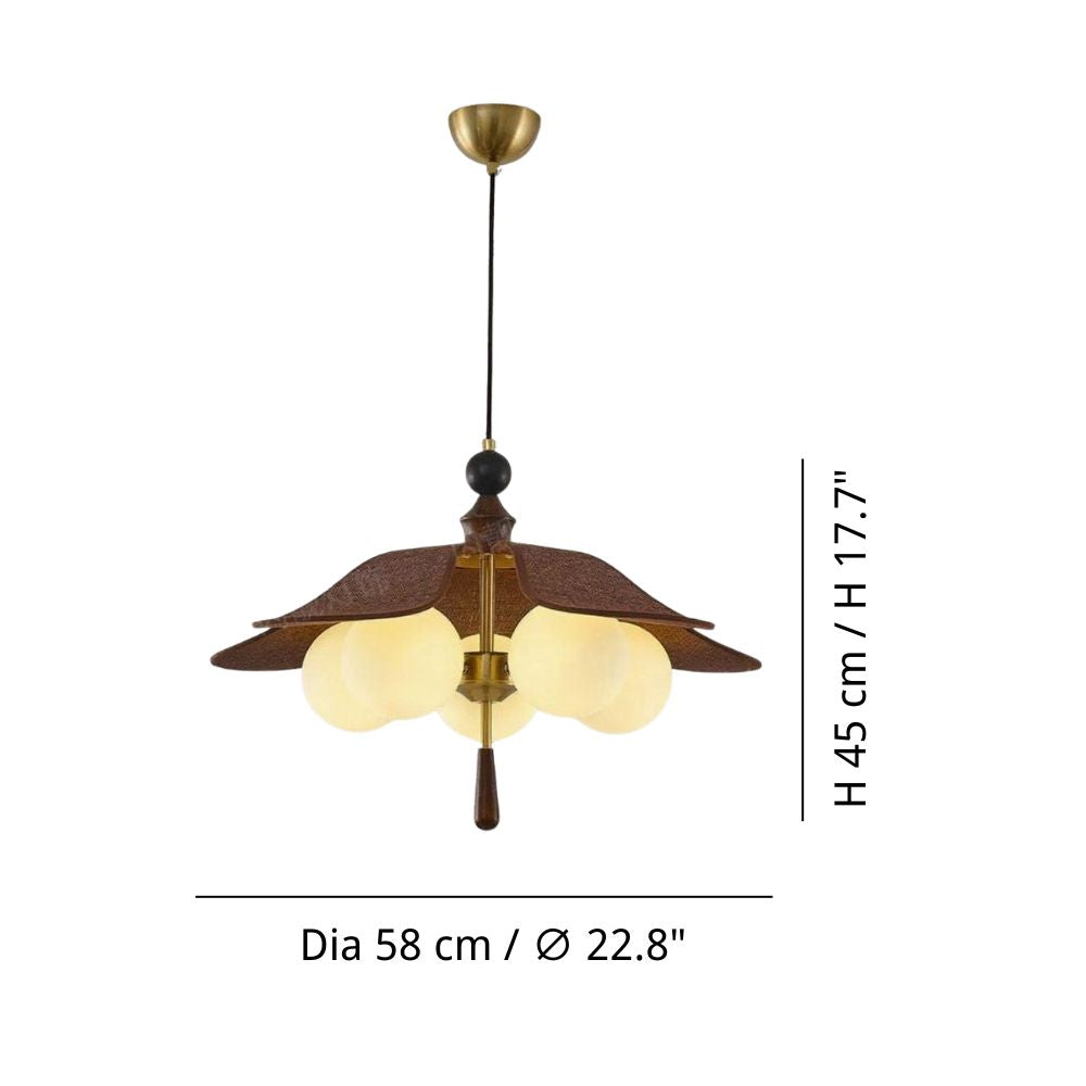 Petal Rattan Pendant Light - Retro Glass Globe Light for Dining Room