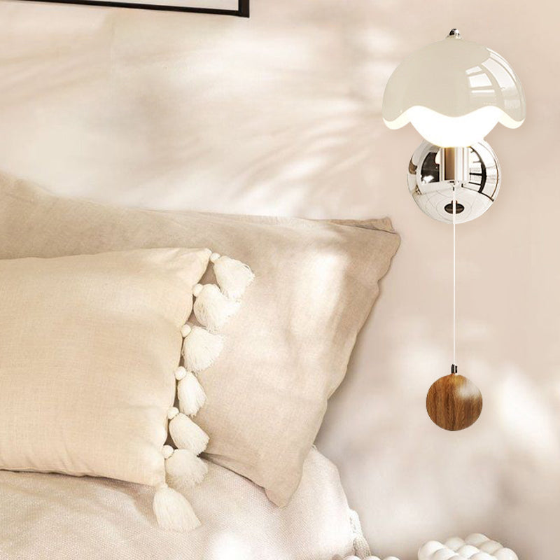 Medieval Classic Acrylic Eggshell Metal Cream LED Wall Lamp For Bedroom