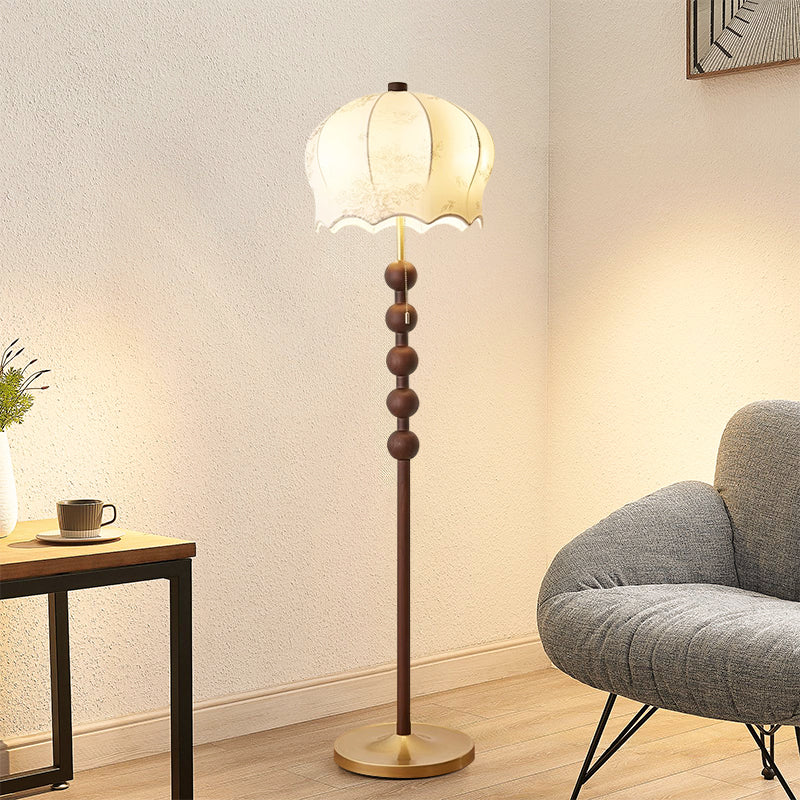 Vintage Solid Wood Pattern Fabric Floor Lamp With Retro Silk For Elegance Foyer