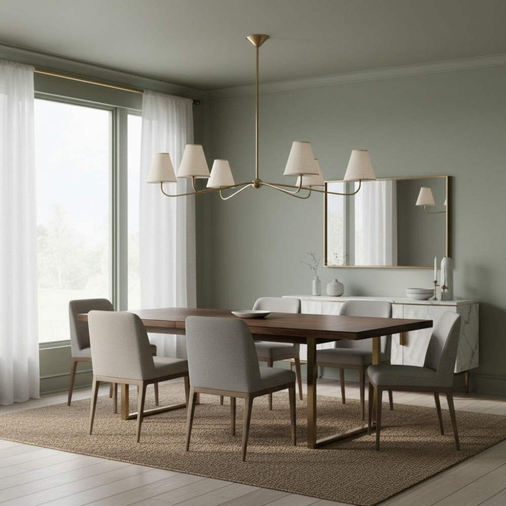 Fibura Modern Linen Chandelier - Metal Linear Light for Dining Room