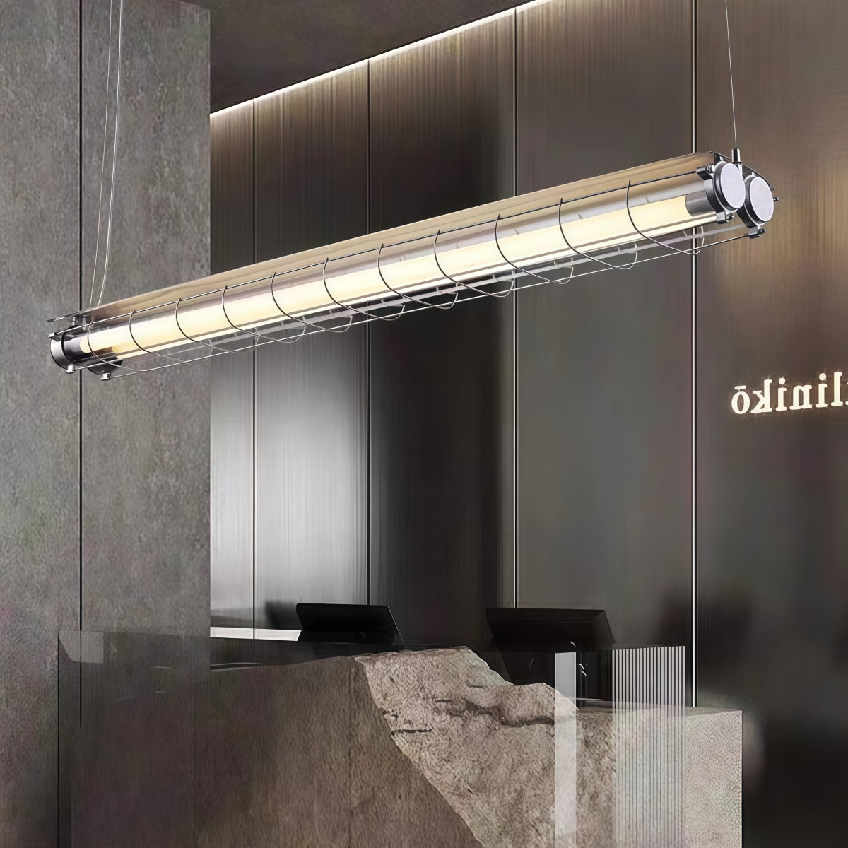 Handcrafted Glass Channel-Set Diffusers Linear Chandelier Sleek Design