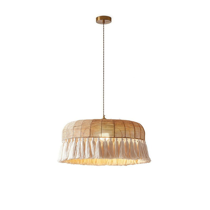 Boho Woven Tassel Pendant Light - Jute Rope Dome Shade for Living Room