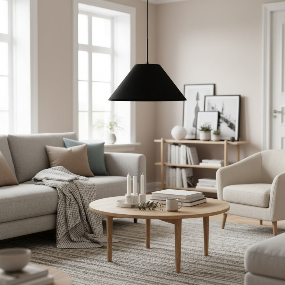 Conica Cone Fabric Pendant Light - Metal Adjustable Lamp for Bedroom