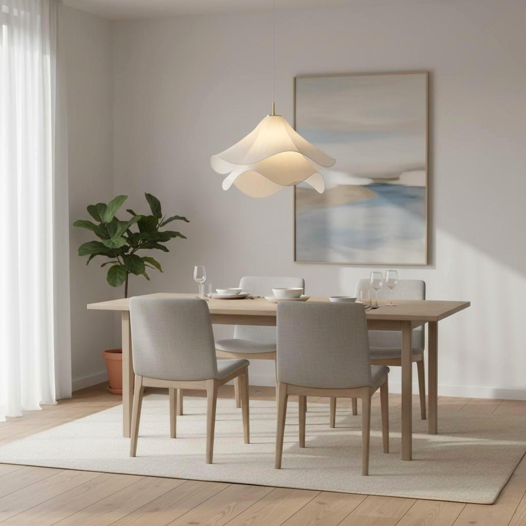 Ethereal Pleated Fabric Bloom Pendant Lamp - French Floral Design Fixture