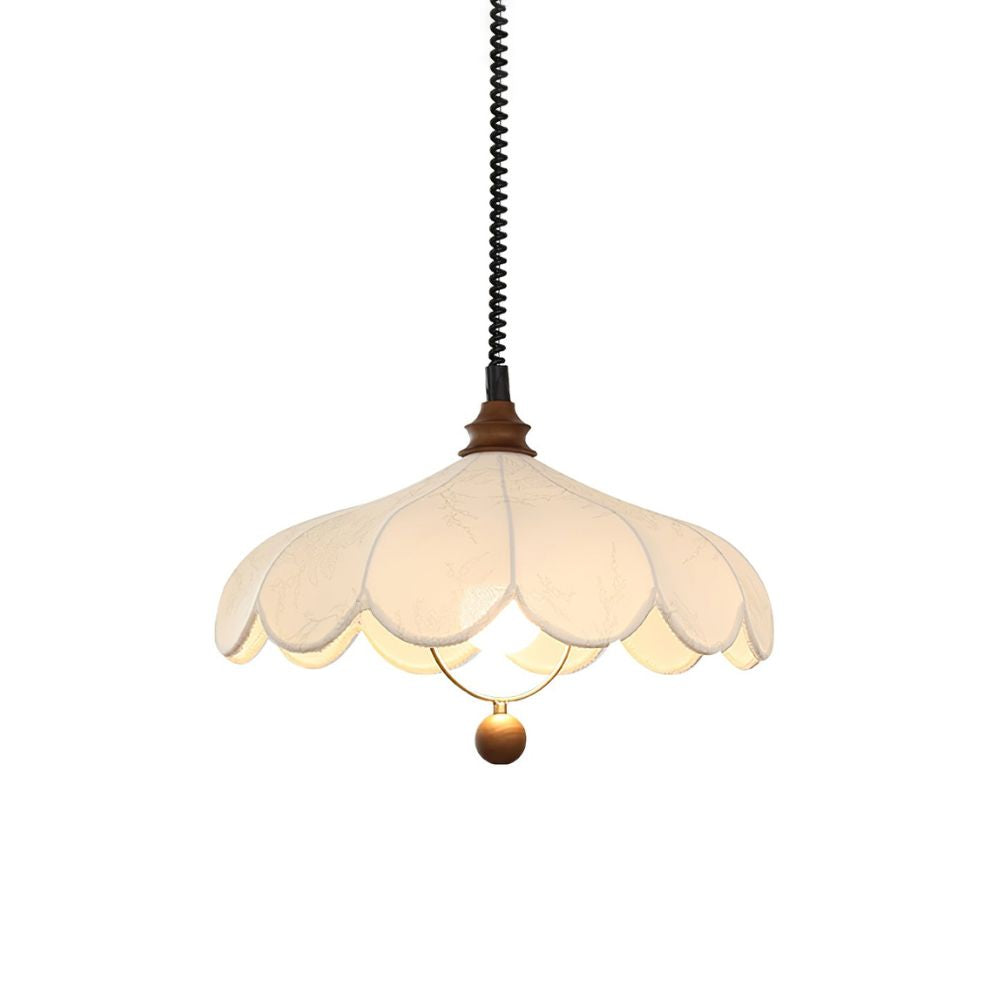 Lily Fabric Pendant Light - French Linen Petal Wood Lamp for Bedroom
