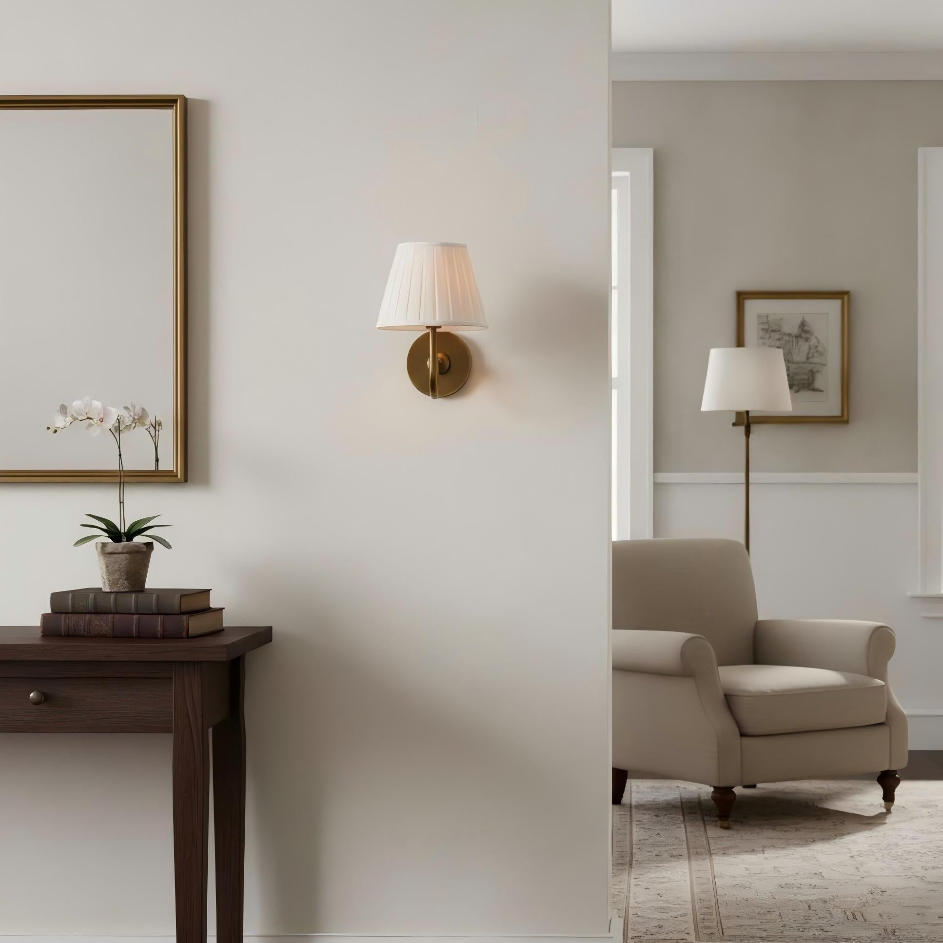 Luvora Pleated Linen Wall Lamp – Vintage Brass Wall Light for Living Rooms