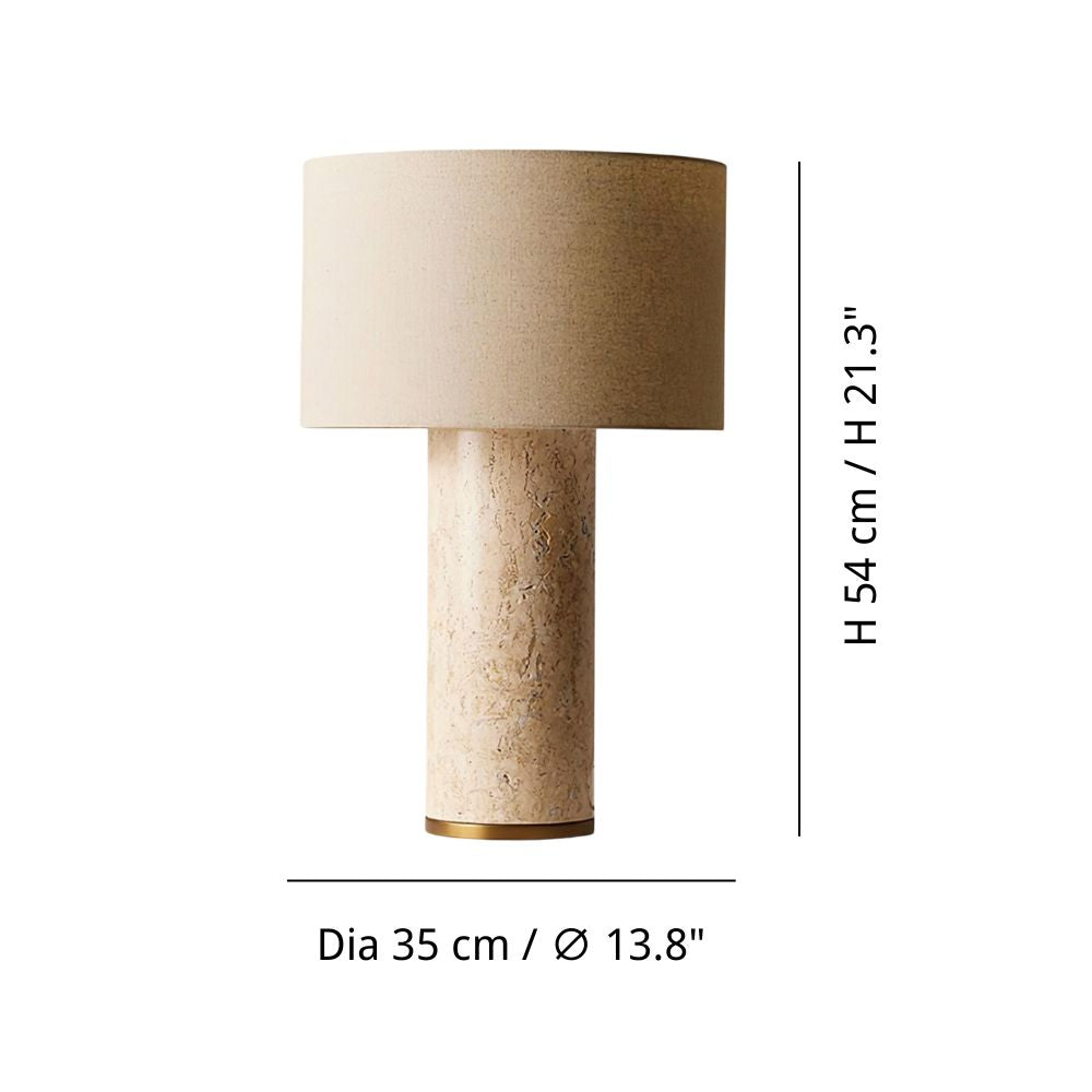 Travertine Stone Table Lamp - Natural Drum Shade for Living Room