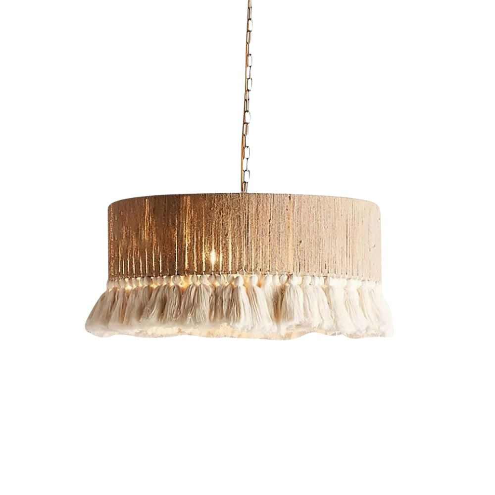 Boho Tassel Pendant Light - Circle Cotton Chandelier for Dining Room
