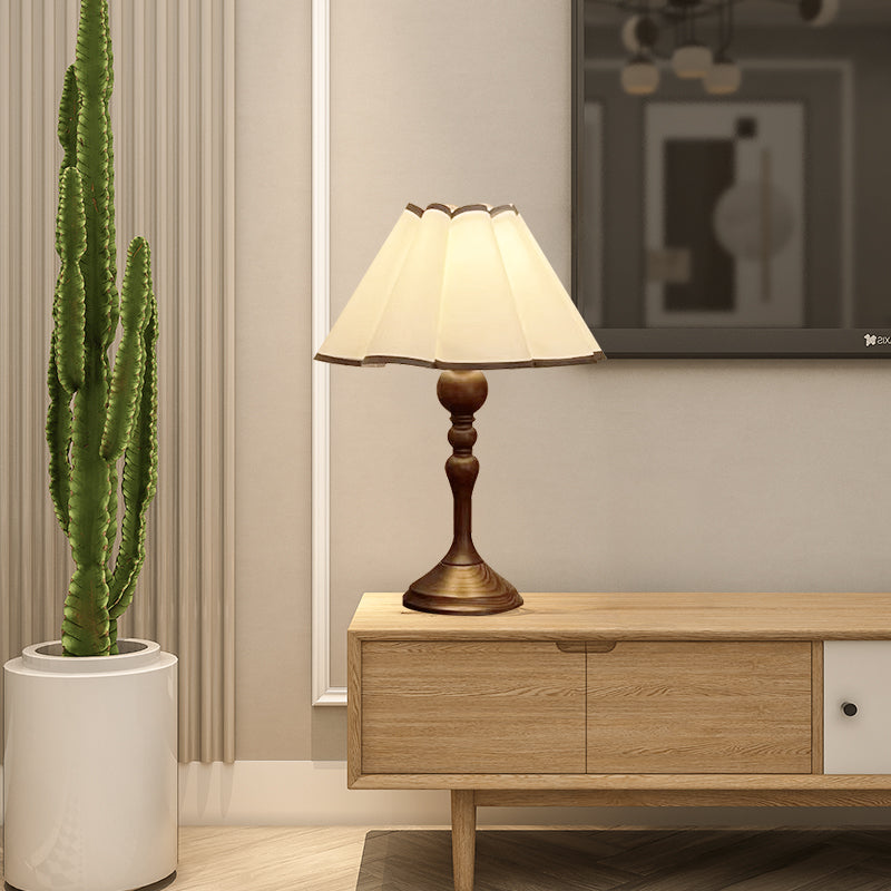 Nostalgia Walnut Pleated Fabric Table Lamp With Luxurious Caressing Elegant For Sofa Side