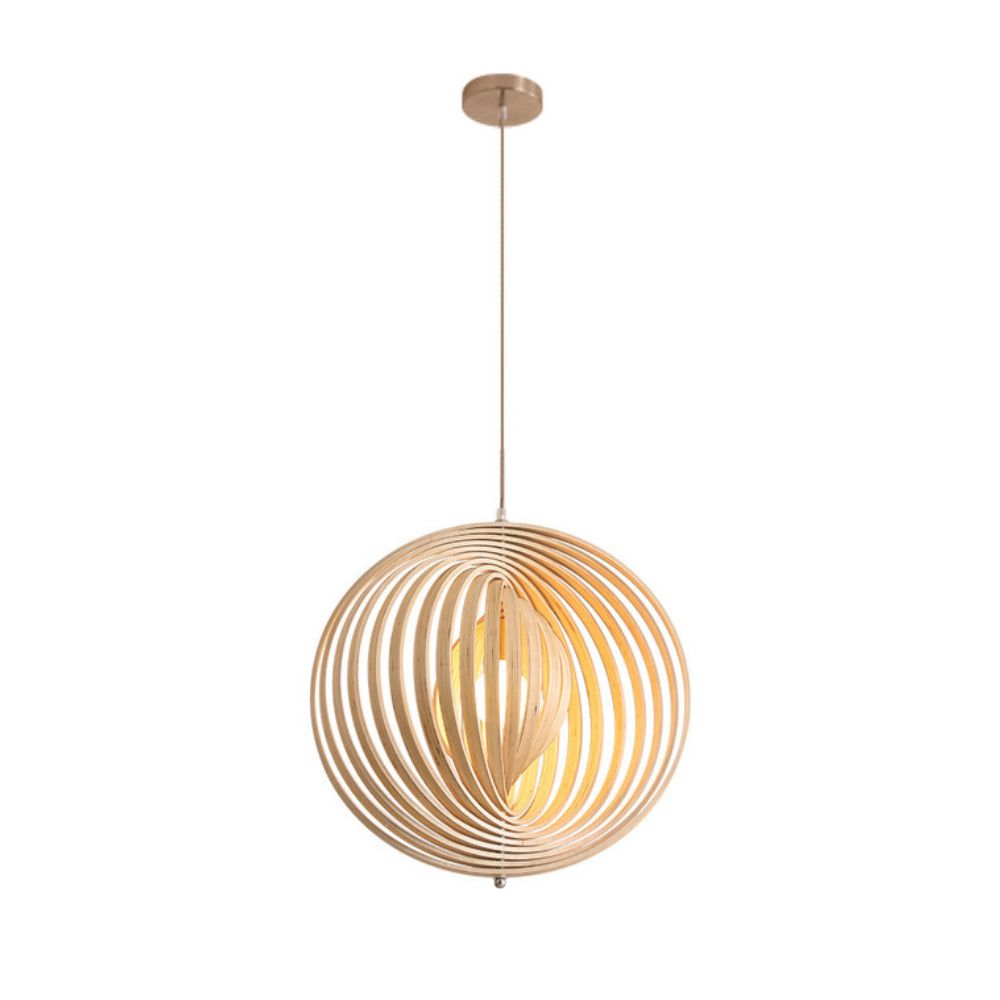 Circular Wood Pendant Light - Modern Ball Design Lamp for Dining Room