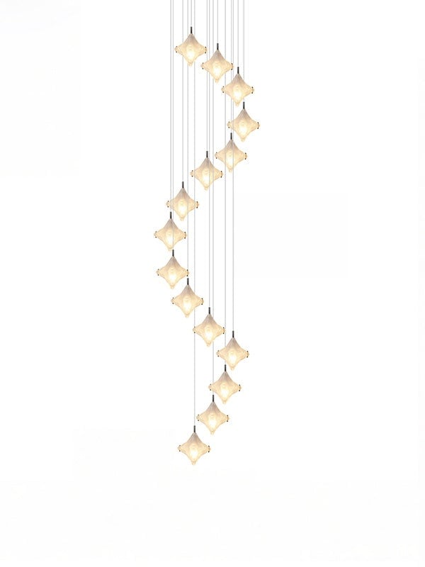 Art Deco Star Staircase Pendant Light -Frosted Glass Hanging Fixture-Astris Altair