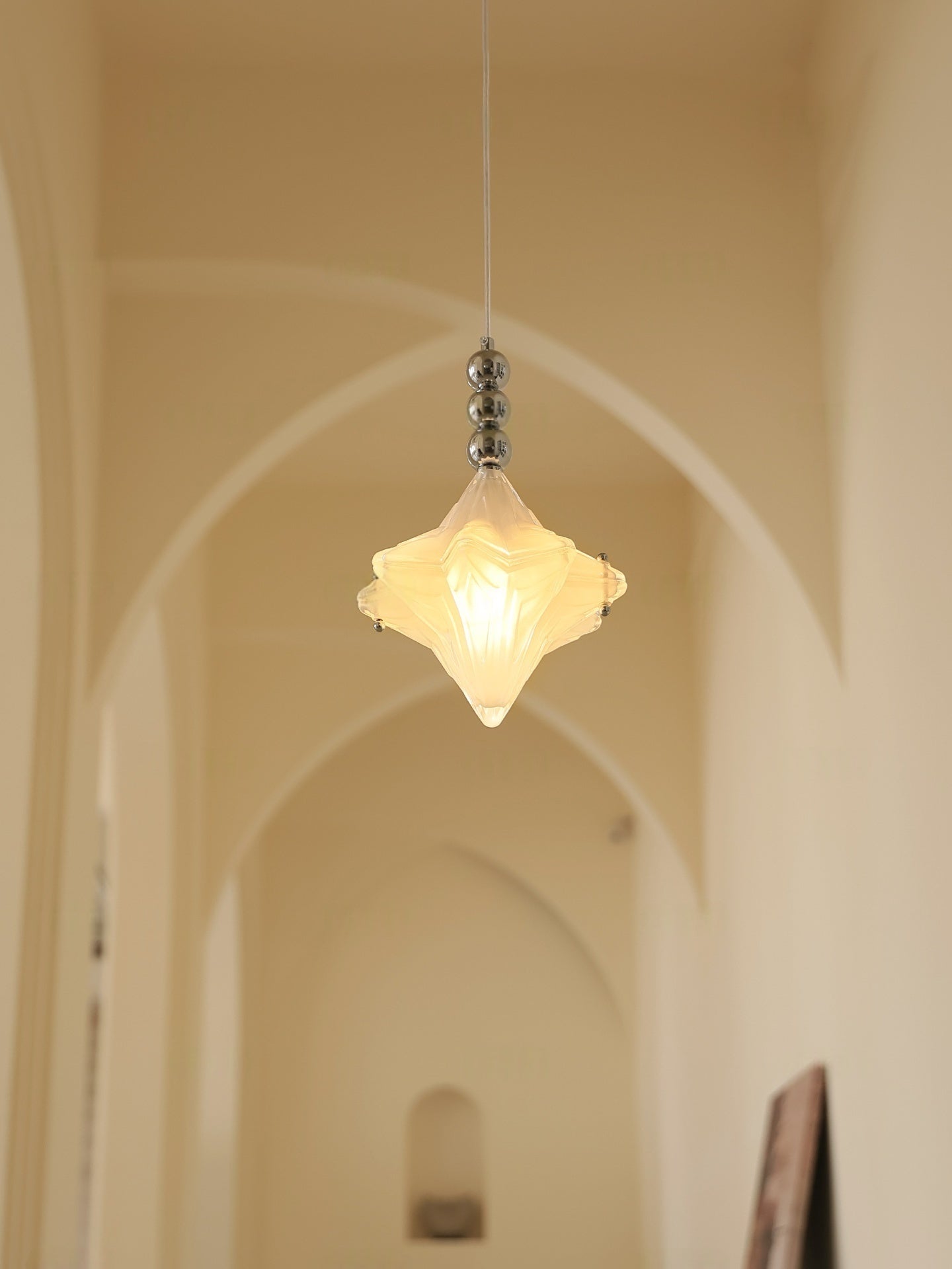 Art Deco Astris Elara Star Pendant Light-Frosted Glass Pendant with Geometric Style