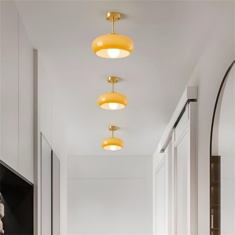 Glass Disc Ceiling Light – Vintage Brass Bauhaus Fixture for Hallway