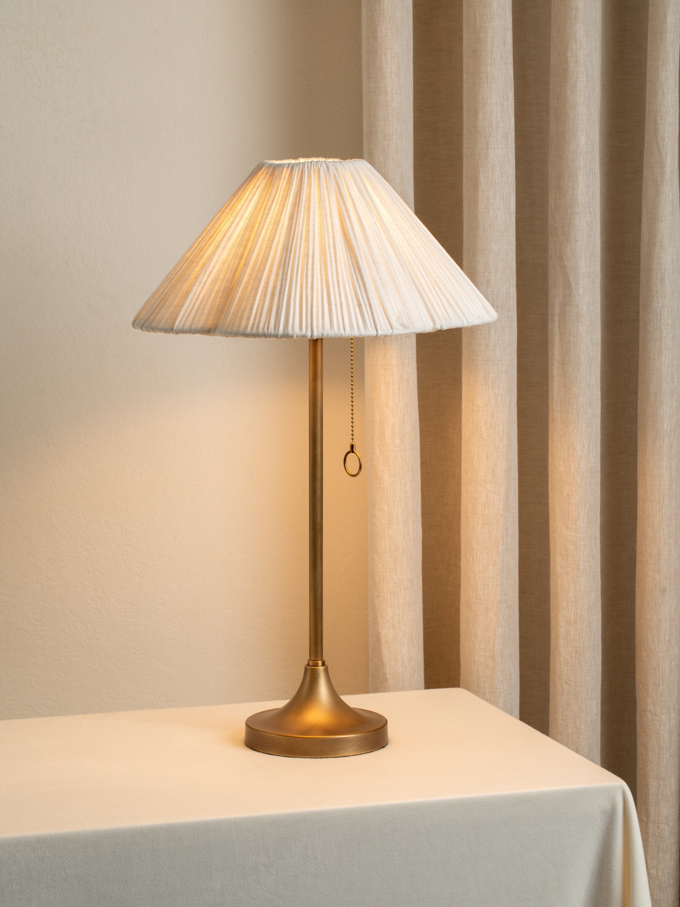Lindi - Aged Brass and Scalloped Linen Table Lamp