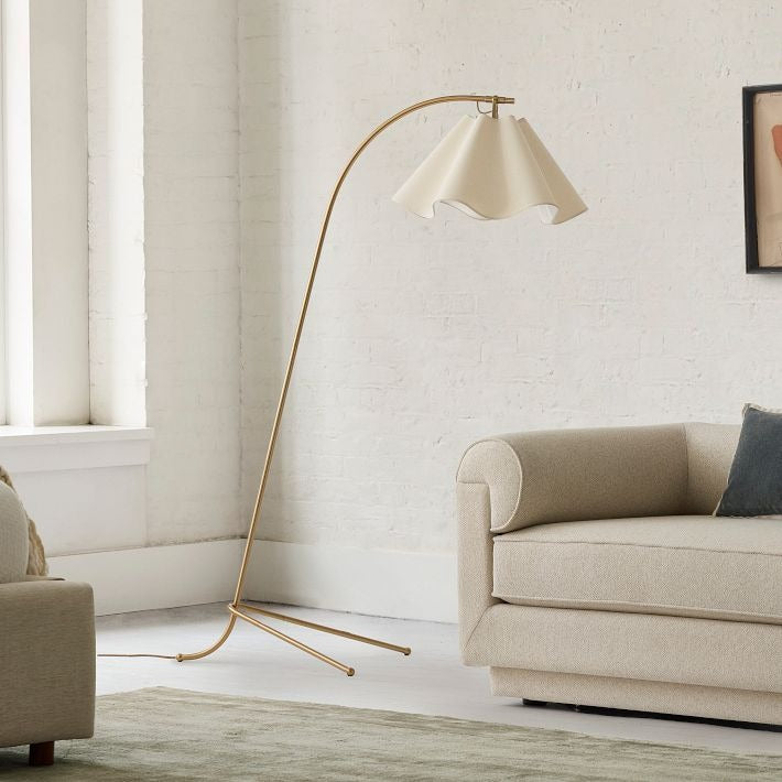 Oslan Arched Base Floor Lamp - Scalloped Shade Modern Lamp for Bedroom