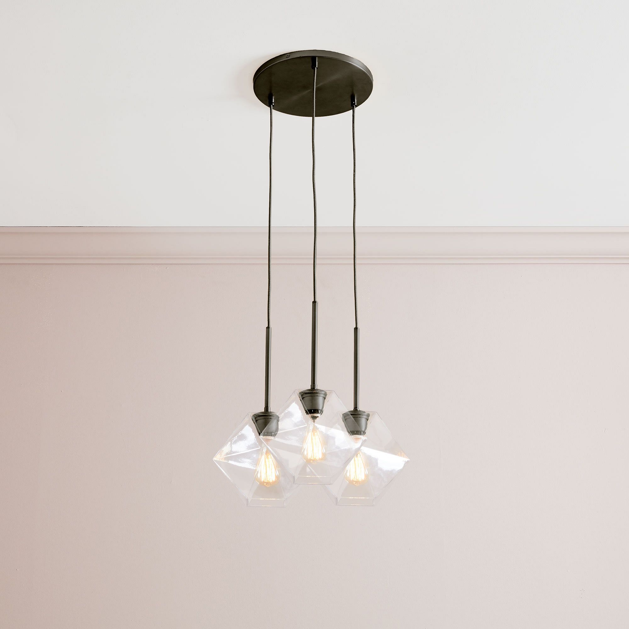 Talvior Sculptural Lighting - 3-Light Faceted Chandelier in Versatile Finishes | Explore Collection