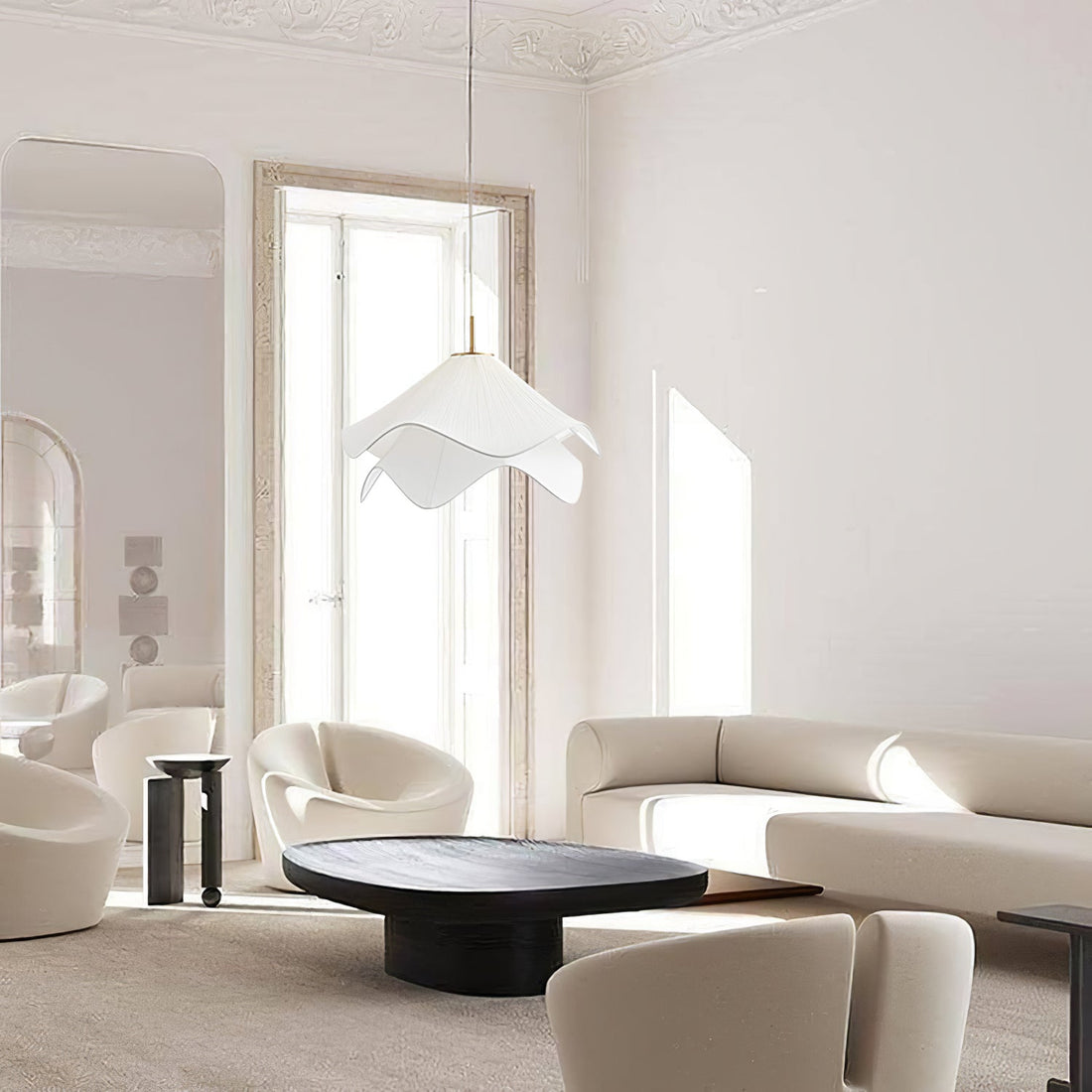 Ethereal Pleated Fabric Bloom Pendant Lamp - French Floral Design Fixture