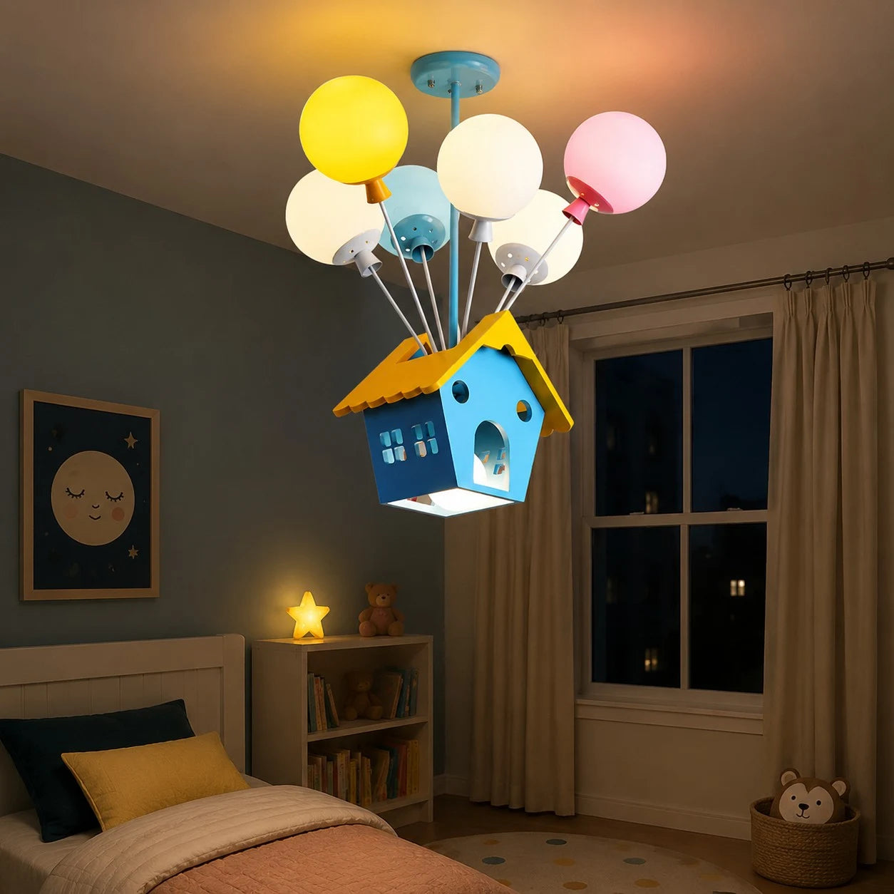 Colorful Balloon House LED Pendant Light for Kids Rooms