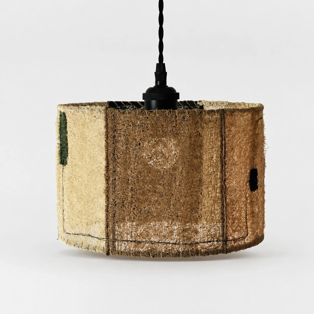Natural Loofah Woven Pendant Lamp Wabi Sabi Patchwork Hanging Light