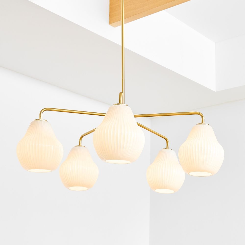 Rivrona 5-Light Chandelier for Entryway - Ribbed Glass Modern Lighting