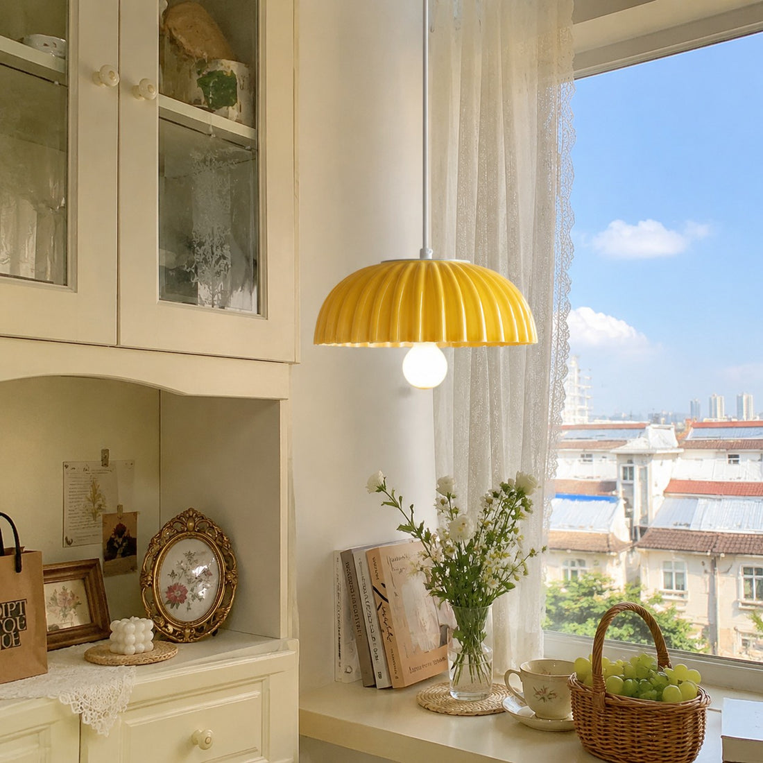 Ceramic Pendant Light with Sculptural Gloss Shade