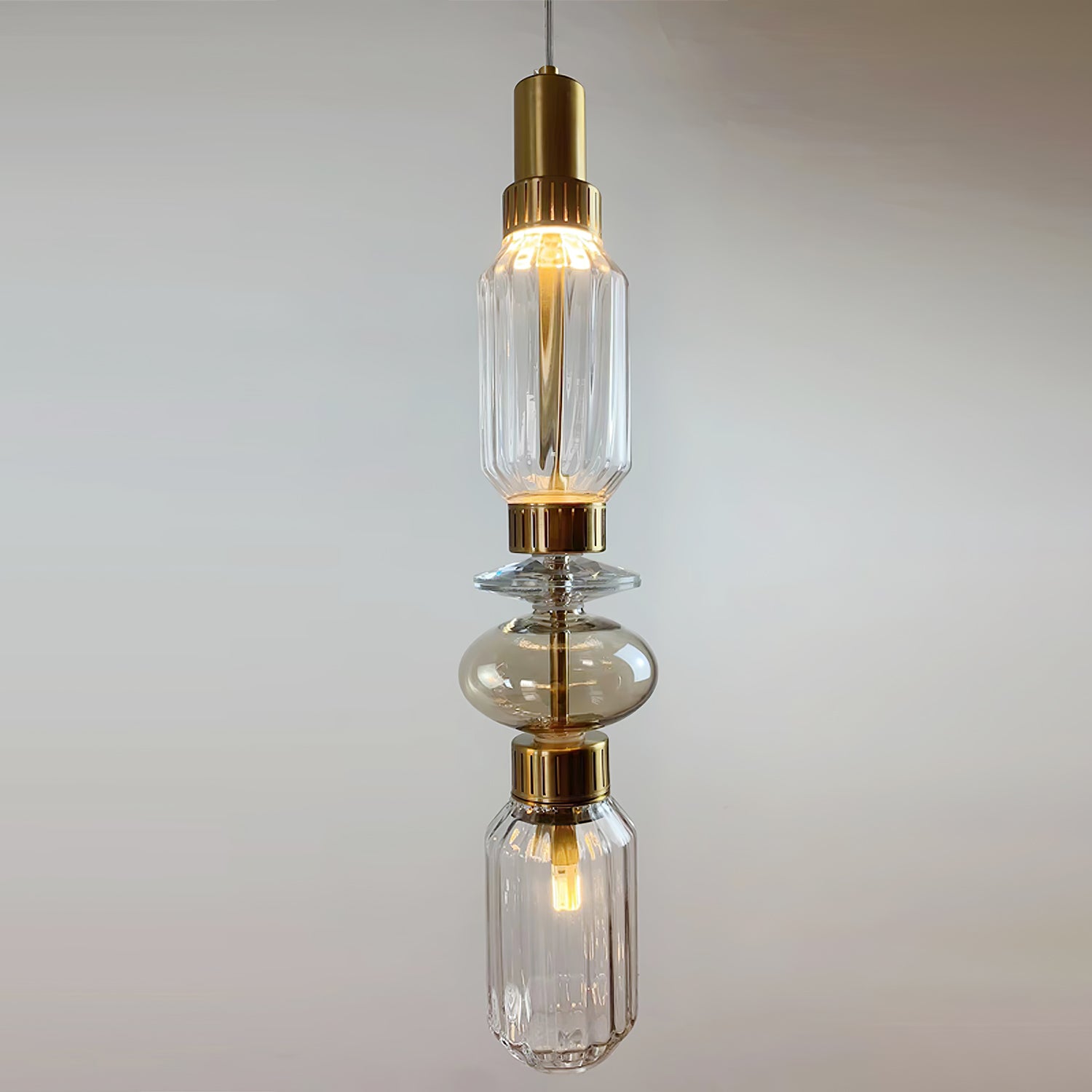 Sleek Hanging Light - Iron Metal Glass Gold Clear Hardwired Atmosphere