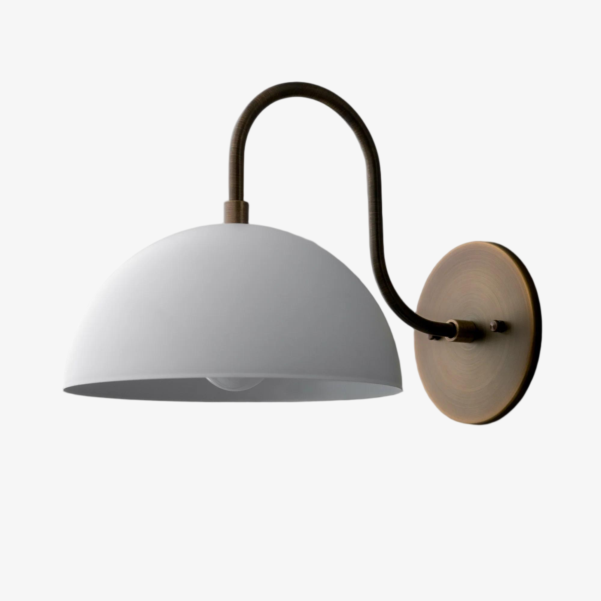 Curva Metal  Industrial Wall Sconce - Curved Brass Arm - Hammered Dome Light Fixture