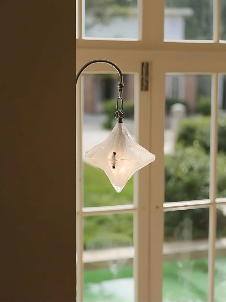 Art Deco Star Wall Sconce - Frosted Glass Light for Hallway - Astris Selene