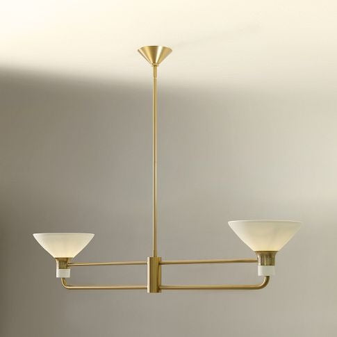 Lustre linéaire Calvor à 2 lumières – Abat-jour en porcelaine et finition bronze