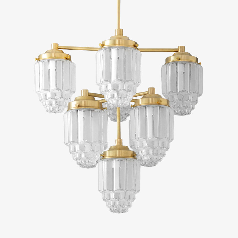 Tierlux Glass Textured Brass Chandelier – Timeless Lighting with Style