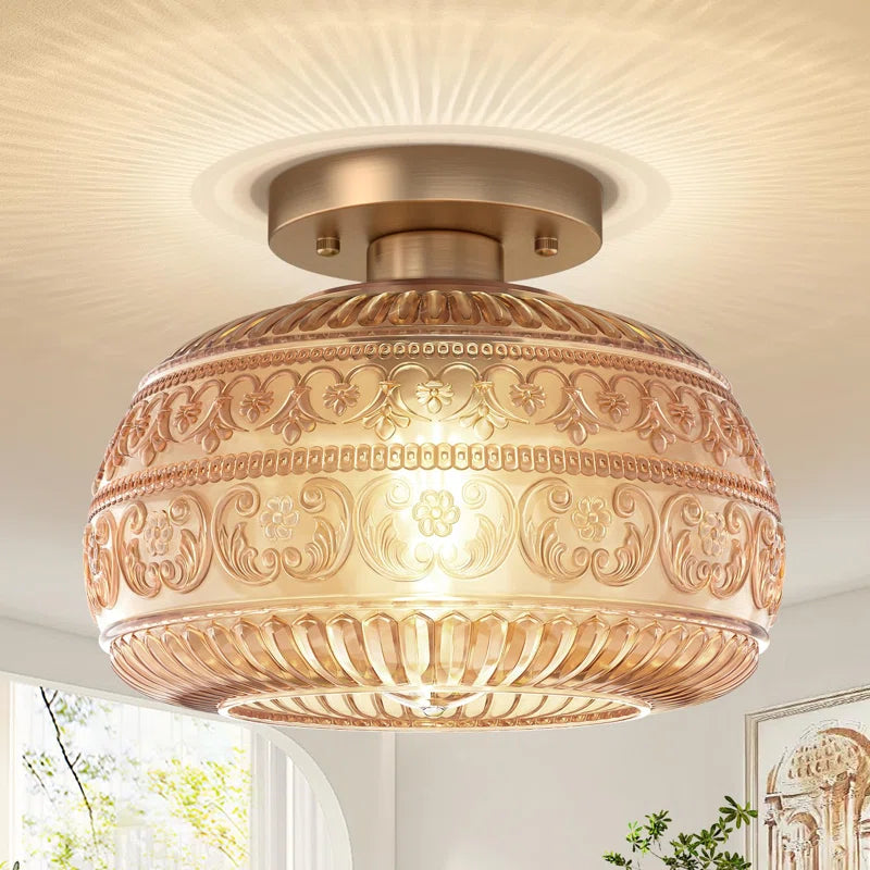 Vintage Clear Green Glass Ceiling Light