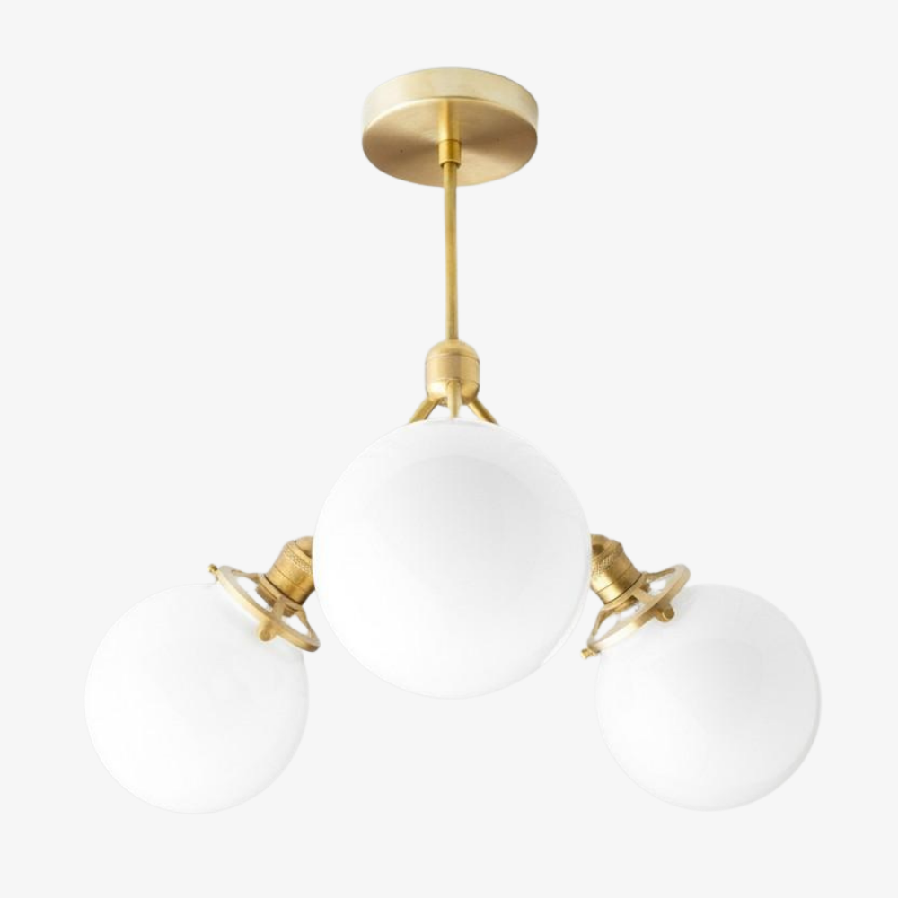 Glorica Glass Chandelier - Brass Globe Ceiling Light with Opal Shade