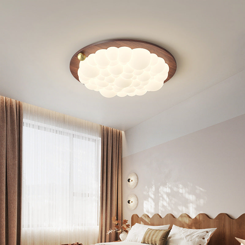 Plafonnier à bulles blanc avec motif céleste en bois vintage pour chambre à coucher