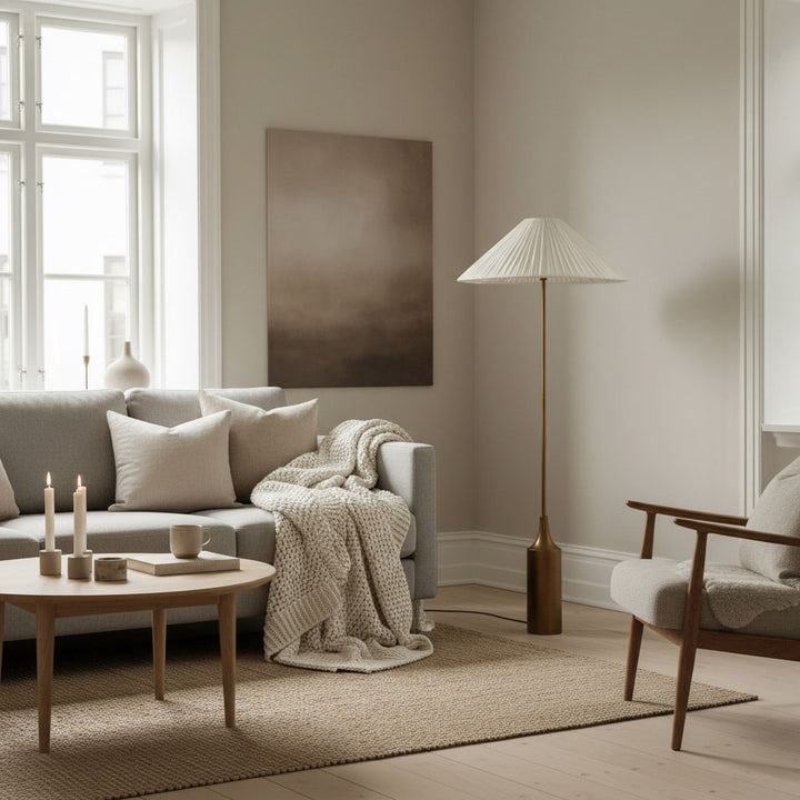 Lindi - Aged Brass and Linen Scalloped Floor Lamp