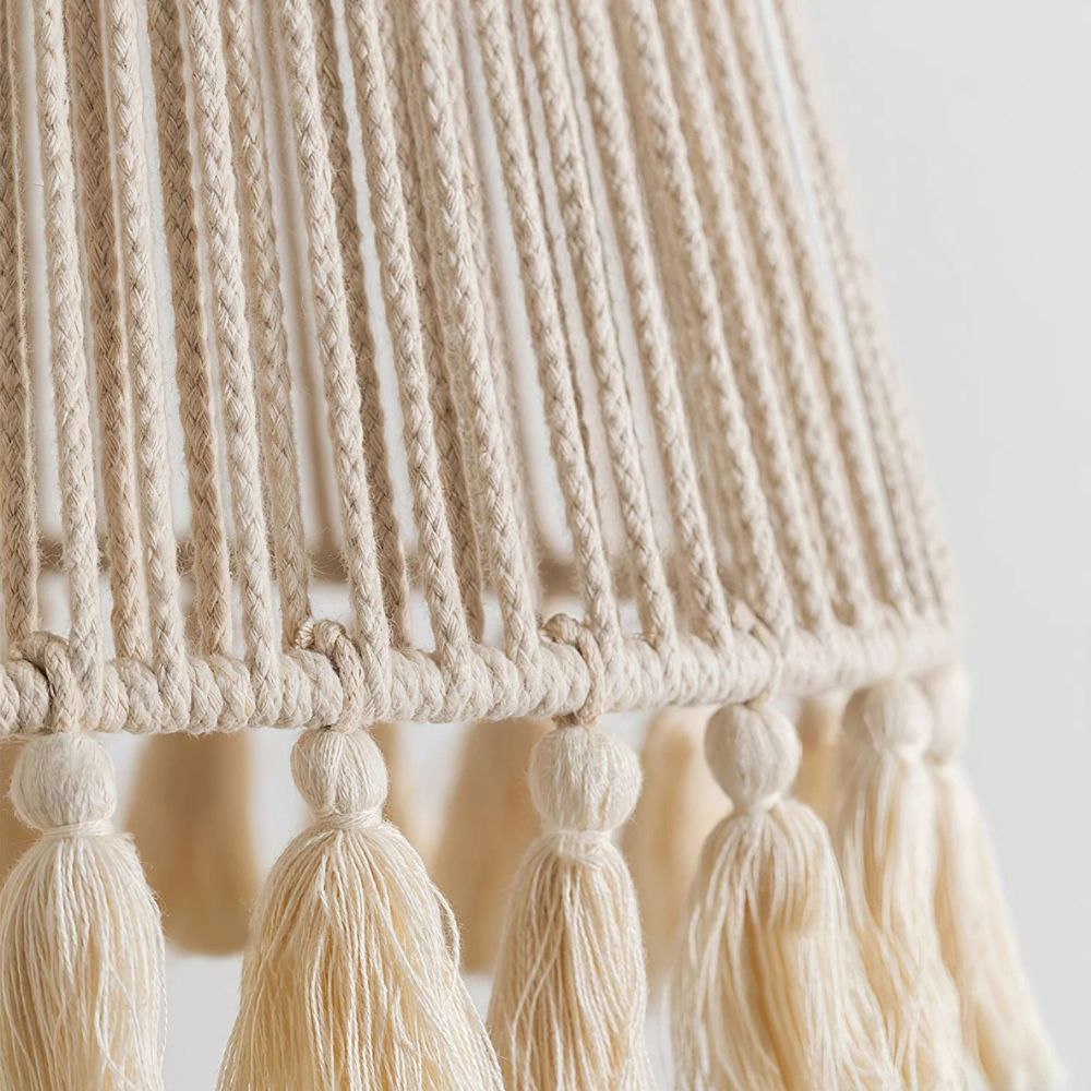 Rope Tassel Pendant Light - Natural Fiber Lantern Fixture for Bedroom