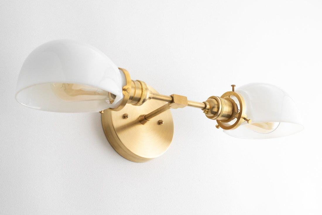 Ornato Luxe Mid-Century Vanity Light - Brass Bathroom Fixture with Opal Glass