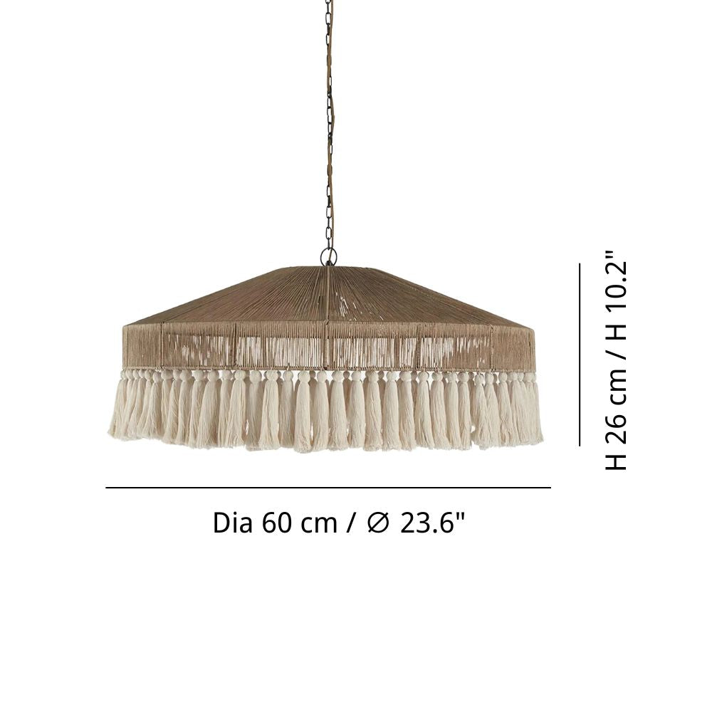 Boho Fringe Pendant Light - Round Cotton Chandelier for Living Room