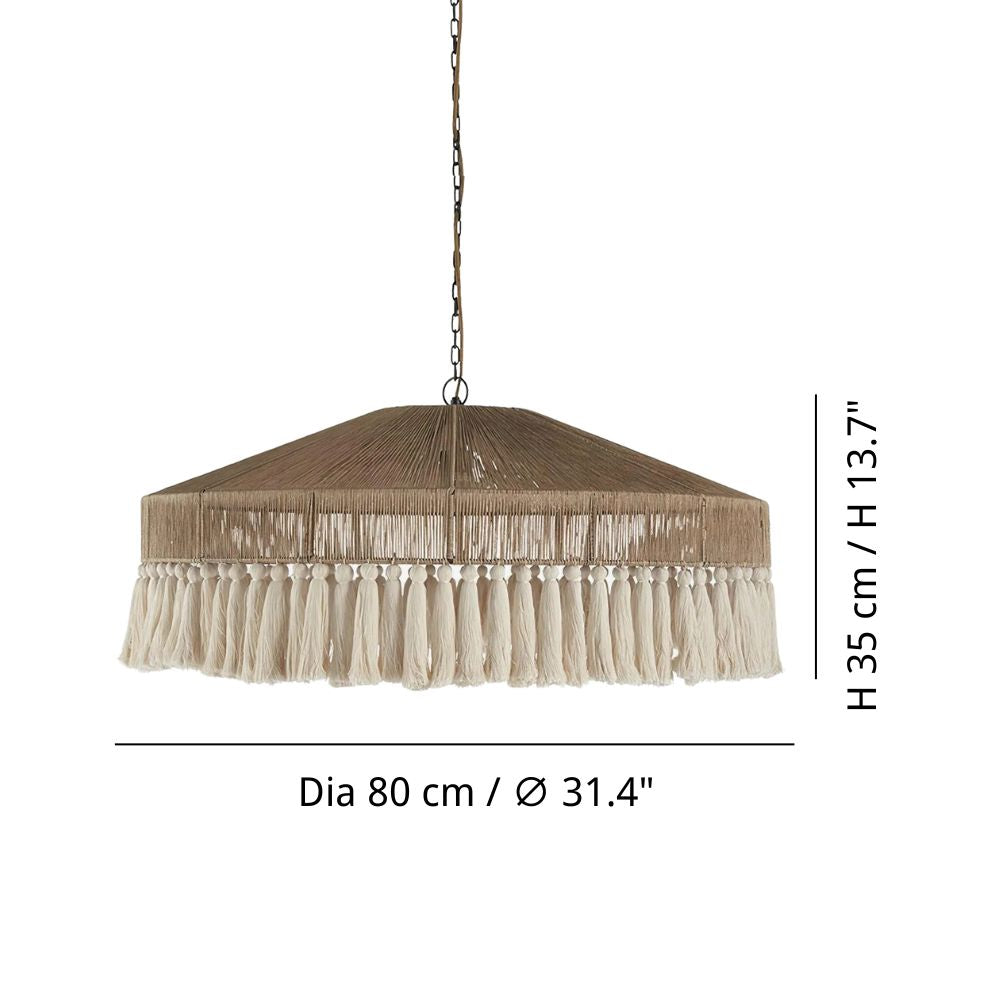 Boho Fringe Pendant Light - Round Cotton Chandelier for Living Room