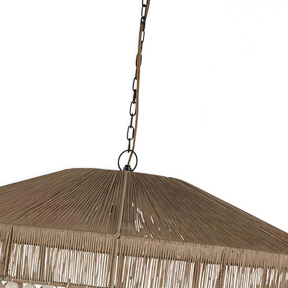 Boho Fringe Pendant Light - Round Cotton Chandelier for Living Room