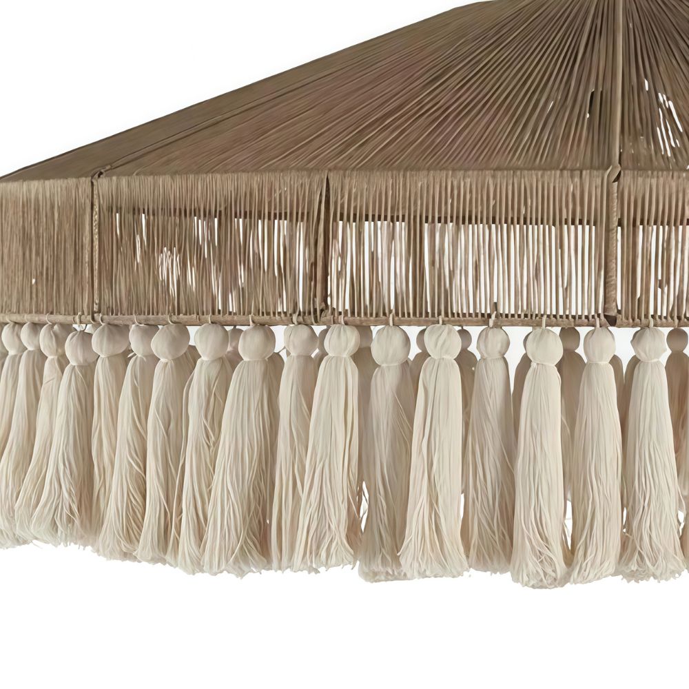 Boho Fringe Pendant Light - Round Cotton Chandelier for Living Room