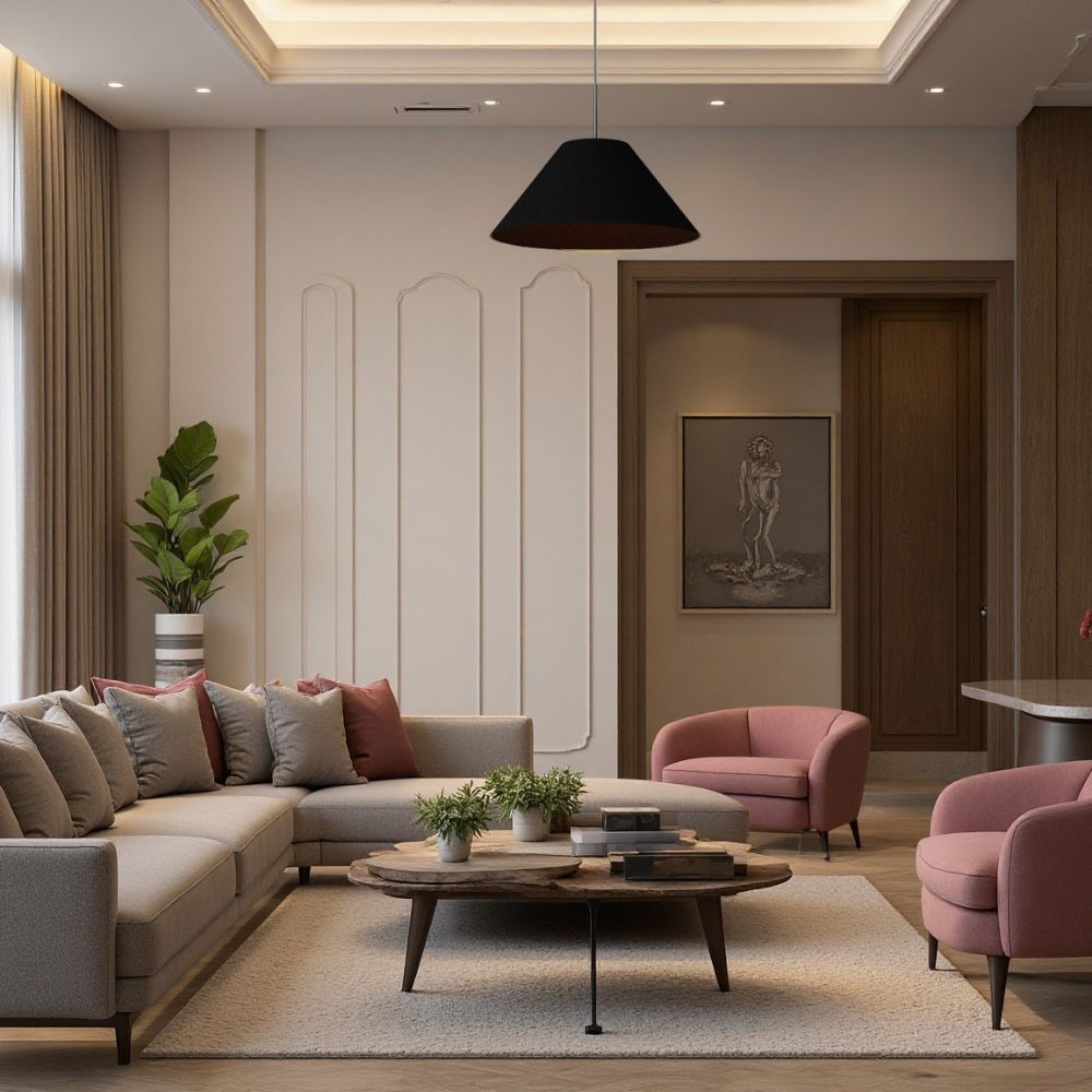 Conica Cone Fabric Pendant Light - Metal Adjustable Lamp for Bedroom