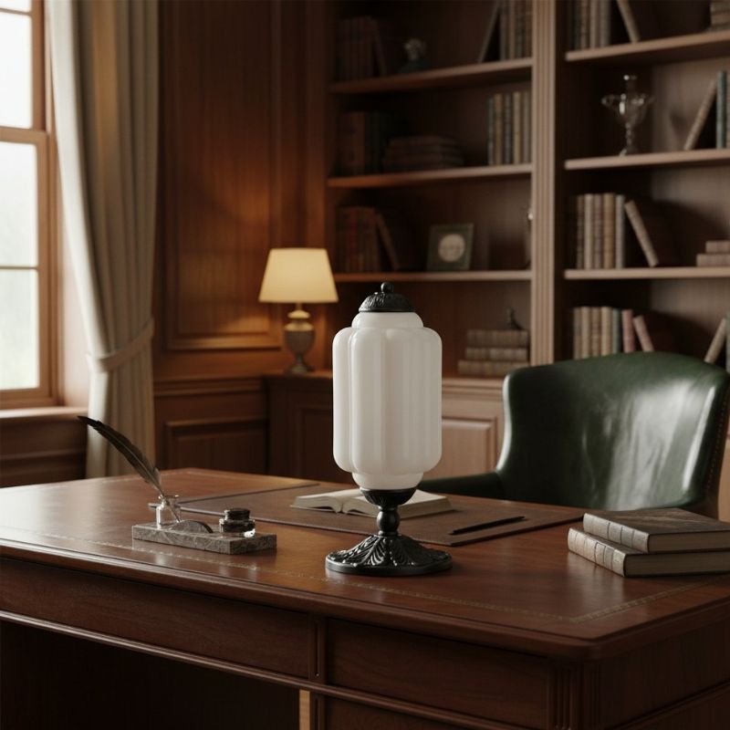 Lampe de table vintage Eloise en verre laiteux – Lampe de bureau LED en métal pour chambre