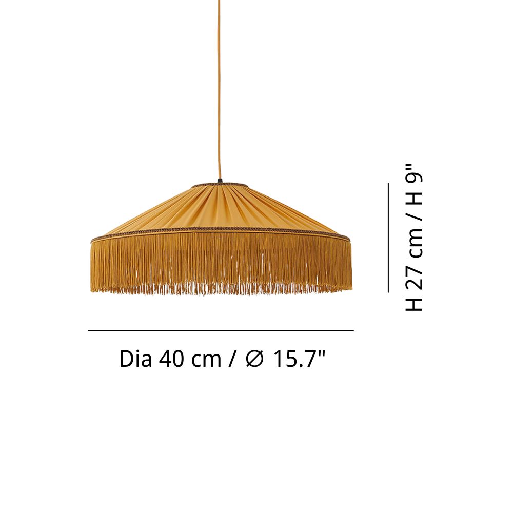Boho Fringe Pendant Light - Round Pleated Fabric Lamp for Living Room