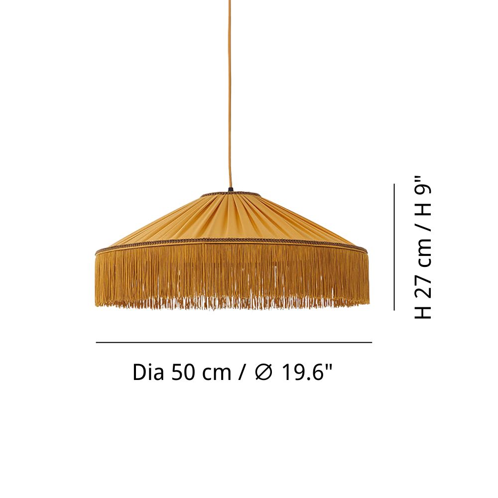Boho Fringe Pendant Light - Round Pleated Fabric Lamp for Living Room