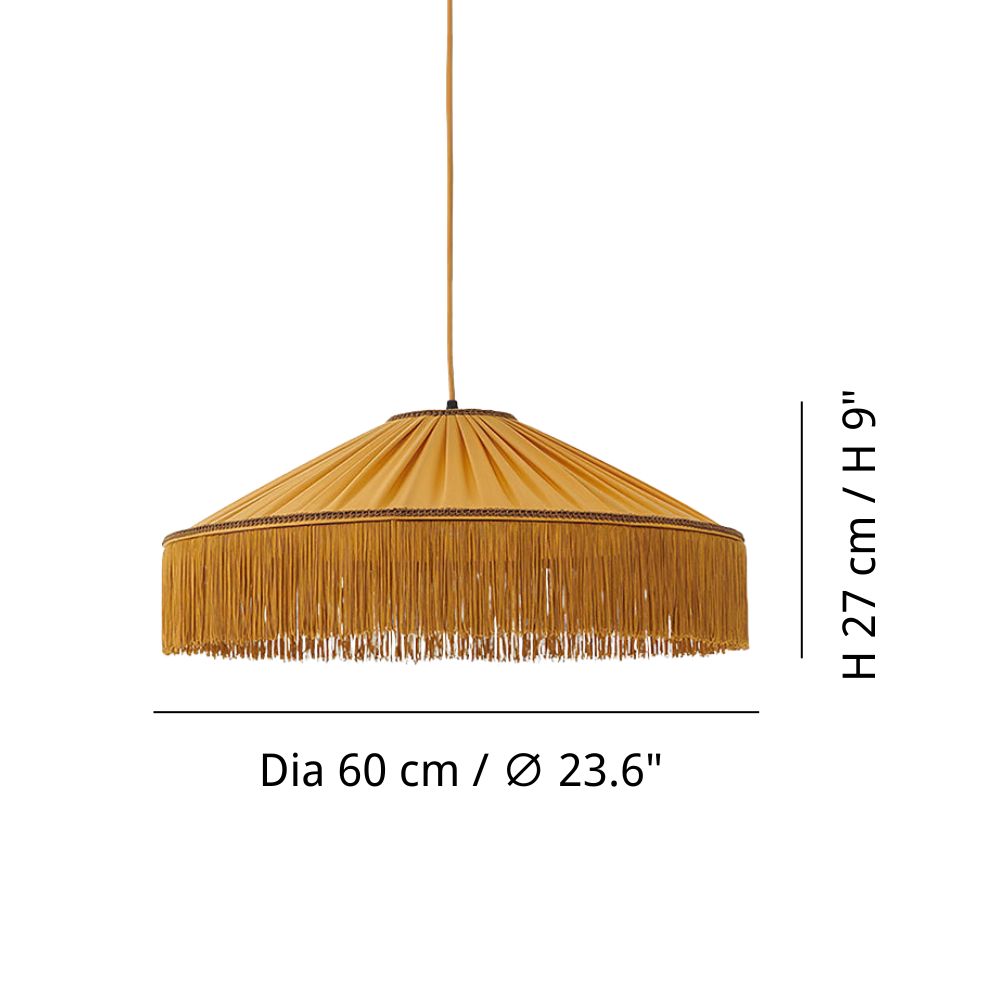 Boho Fringe Pendant Light - Round Pleated Fabric Lamp for Living Room