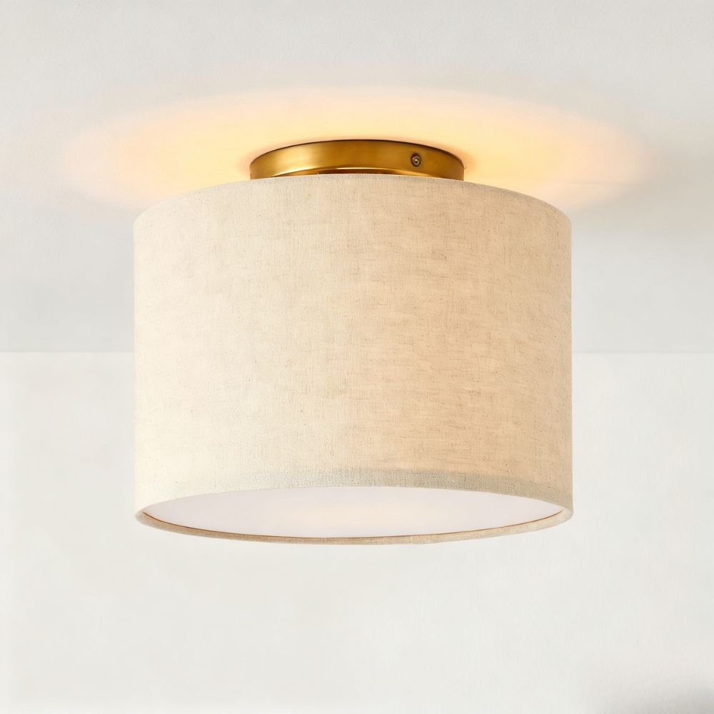 Jelvane Fabric Drum Ceiling Lamp - Linen Flush Mount Light for Hallway