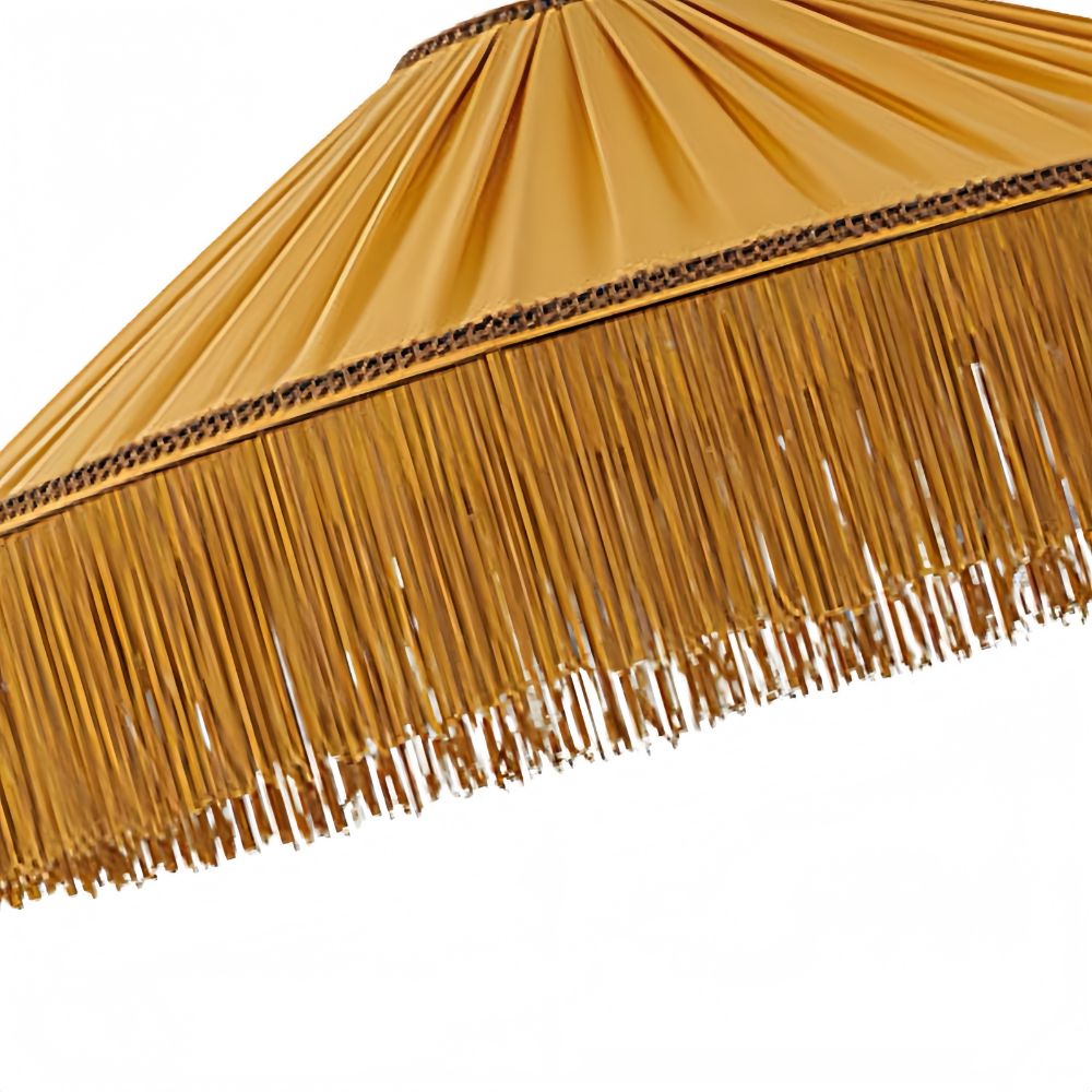 Boho Fringe Pendant Light - Round Pleated Fabric Lamp for Living Room